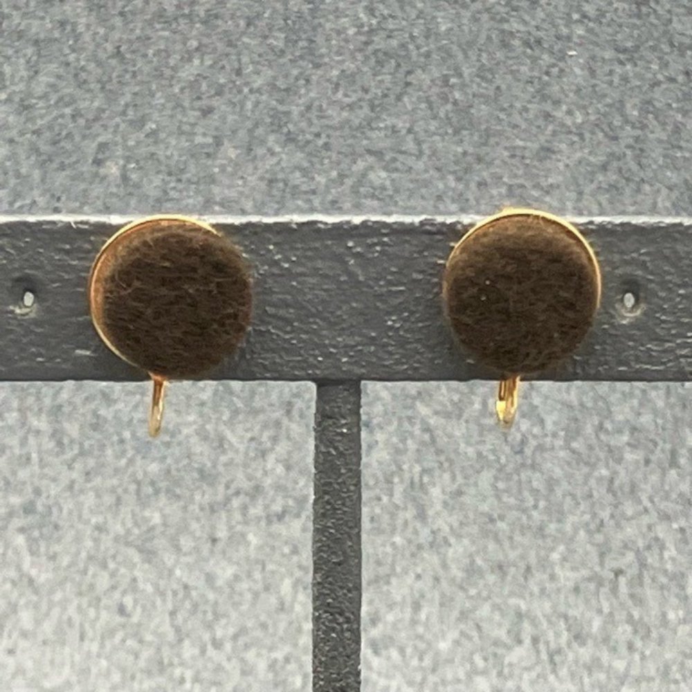 Clip On Earrings Brown Felt Wool Round Gold Vintage Retro Boho Soft Girl Granny
